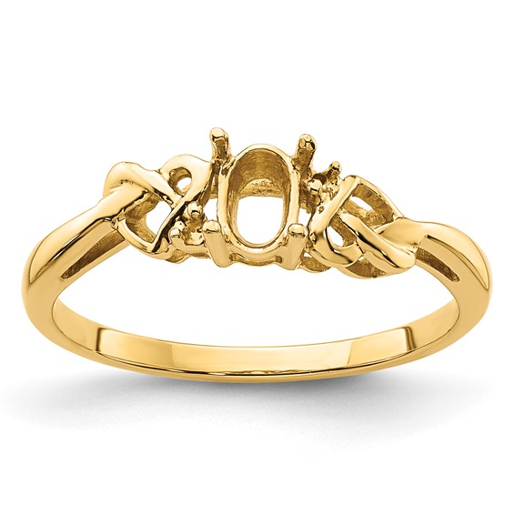 14k Holds 2-1.2mm Round and 1-6x4mm Oval Gemstone Ring Mounting