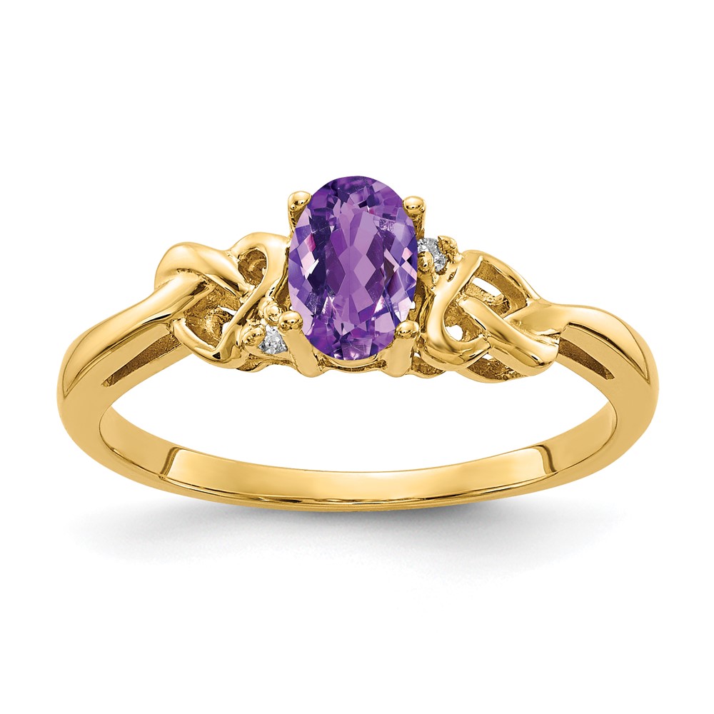 14K Yellow Gold 6x4mm Oval Amethyst and AA Diamond Ring