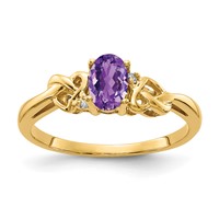 14K Yellow Gold 6x4mm Oval Amethyst and AA Diamond Ring view 1