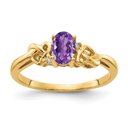 14K Yellow Gold 6x 4mm Oval Amethyst and a Diamond Ring