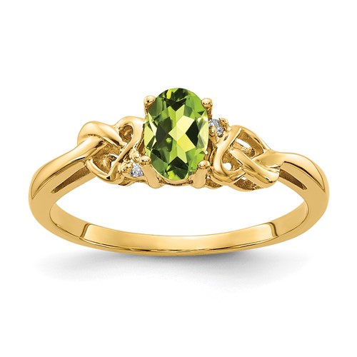 14K Yellow Gold 6x 4mm Oval Peridot and Aaa Diamond Ring