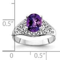14K White Gold 8x6mm Oval Amethyst Checker-cut Filigree Ring view 2