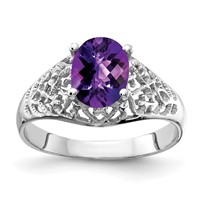 14K White Gold 8x6mm Oval Amethyst Checker-cut Filigree Ring view 1