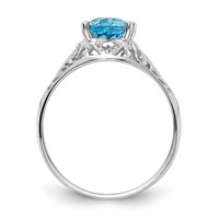 14K White Gold 8x 6mm Oval Blue Topaz Filigree Ring view 2