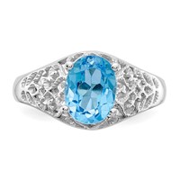 14K White Gold 8x 6mm Oval Blue Topaz Filigree Ring view 4