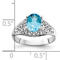 14K White Gold 8x 6mm Oval Blue Topaz Filigree Ring view 5