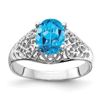 14K White Gold 8x 6mm Oval Blue Topaz Filigree Ring view 1