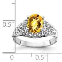 14K White Gold 8x 6mm Oval Citrine Checker-cut Filigree Ring view 2