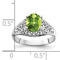 14K White Gold 8x 6mm Oval Peridot Checker-cut Filigree Ring view 2