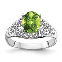 14K White Gold 8x 6mm Oval Peridot Checker-cut Filigree Ring view 1
