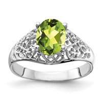 14K White Gold 8x 6mm Oval Peridot Filigree Ring view 1