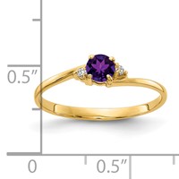 14K 4mm Yellow Gold Round Amethyst and Aaa Diamond Ring view 2