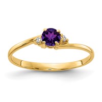 14K 4mm Yellow Gold Round Amethyst and Aaa Diamond Ring view 1