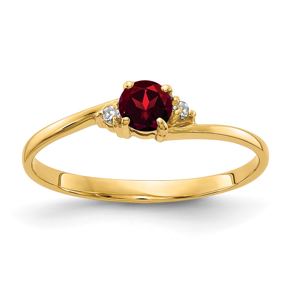 14K 4mm Yellow Gold Round Garnet and AA Diamond Ring