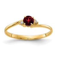 14K 4mm Yellow Gold Round Garnet and AA Diamond Ring view 1
