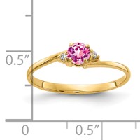 14K 4mm Yellow Gold Round Pink Sapphire and VS Diamond Ring view 2