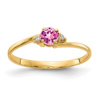 14K 4mm Yellow Gold Round Pink Sapphire and VS Diamond Ring view 1