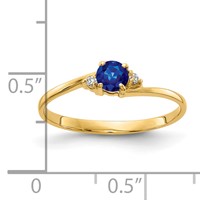 14K 4mm Yellow Gold Round Blue Sapphire and AA Diamond Ring view 2