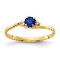 14K 4mm Yellow Gold Round Blue Sapphire and AA Diamond Ring view 1