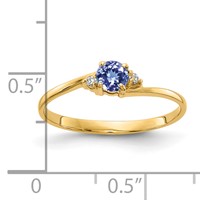 14K 4mm Yellow Gold Round Tanzanite and VS Diamond Ring view 2