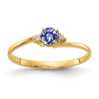 14K 4mm Yellow Gold Round Tanzanite and VS Diamond Ring view 1
