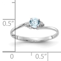14K White Gold 4mm Round Aquamarine and AA Diamond Ring view 2