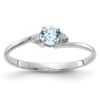 14K White Gold 4mm Round Aquamarine and AA Diamond Ring view 1
