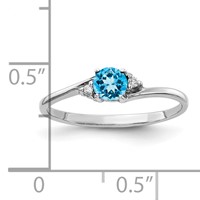 14K White Gold 4mm Blue Topaz and VS Diamond Ring view 2