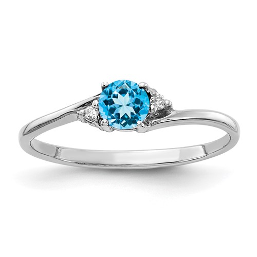 14K White Gold 4mm Blue Topaz and VS Diamond Ring