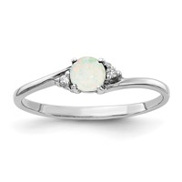 14K White Gold 4mm Round Opal and Aaa Diamond Ring view 1