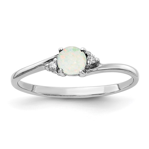 14K White Gold 4mm Round Opal and a Diamond Ring