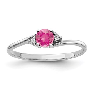 14k White Gold 4mm Pink Tourmaline AA Diamond ring