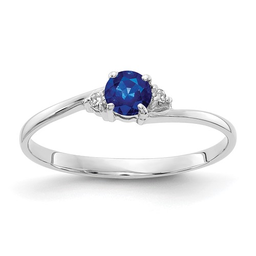 14K White Gold 4mm Round Blue Sapphire and Aaa Diamond Ring