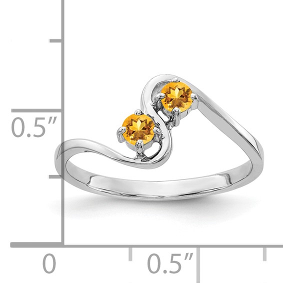 14k White Gold 3mm Round Citrine 2-Stone Ring