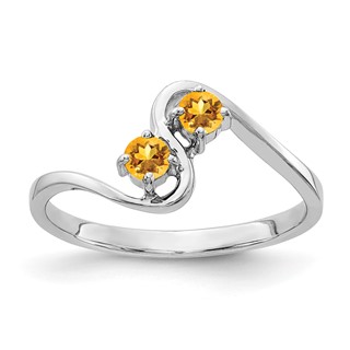 14k White Gold 3mm Round Citrine 2-Stone Ring