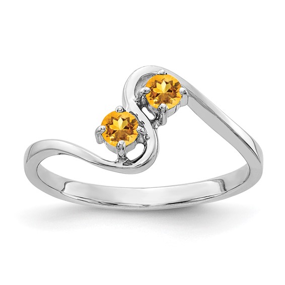 14k White Gold 3mm Round Citrine 2-Stone Ring