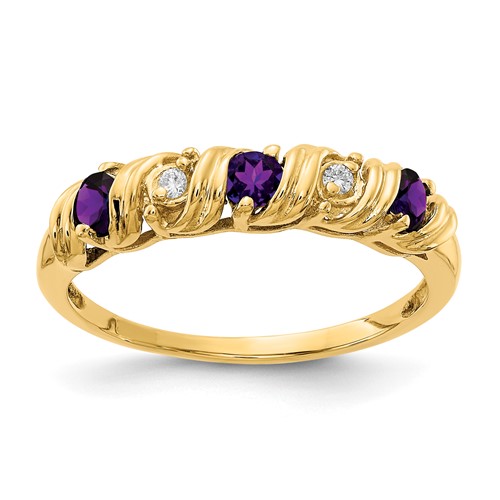 14K 2.75mm Yellow Gold Round Amethyst and VS Diamond Twist Ring
