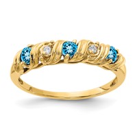 14K 2.75mm Yellow Gold Round Blue Topaz and AA Diamond Twist Ring view 1