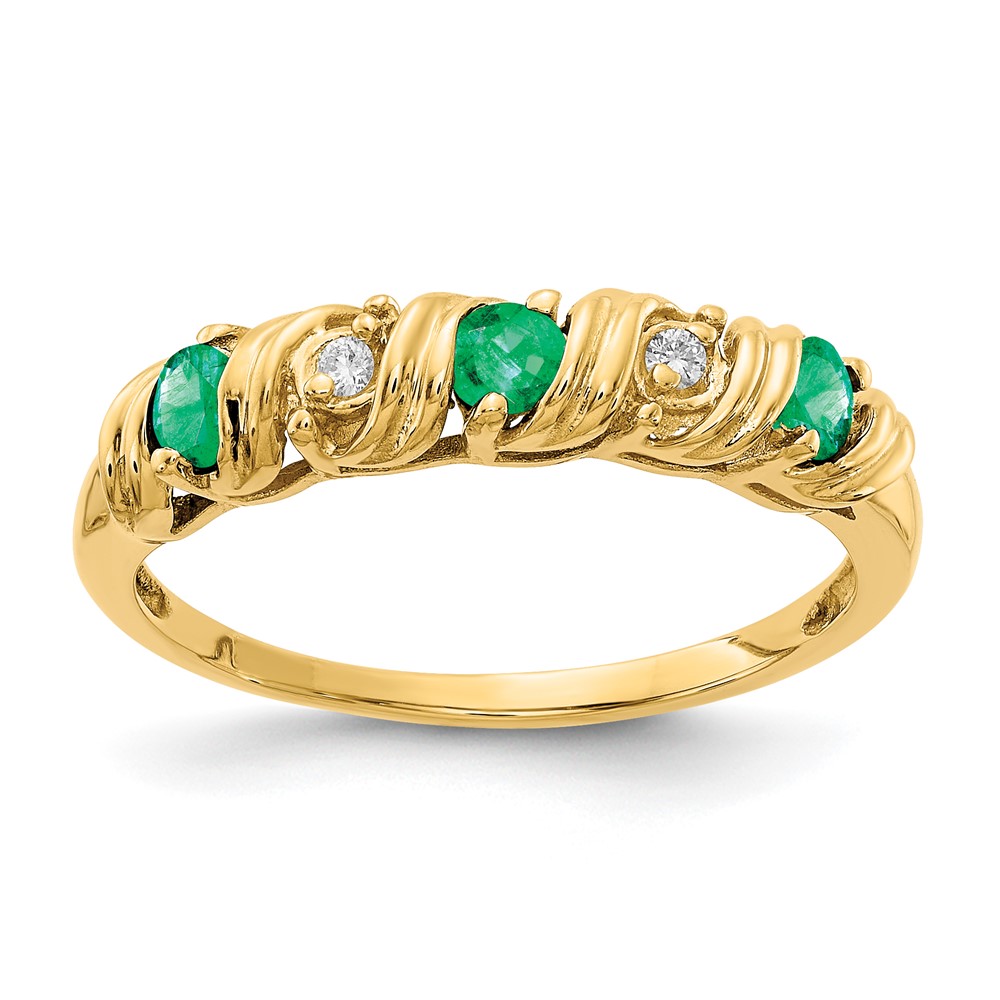 14K 2.75mm Yellow Gold Emerald and a Diamond Twist Ring