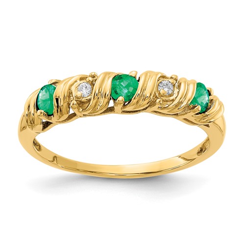 14K 2.75mm Yellow Gold Emerald and AA Diamond Twist Ring