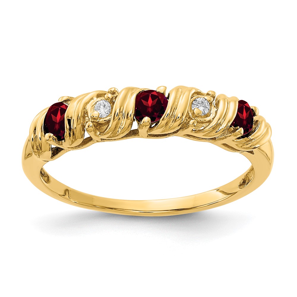 14K 2.75mm Yellow Gold Round Garnet and a Diamond Twist Ring
