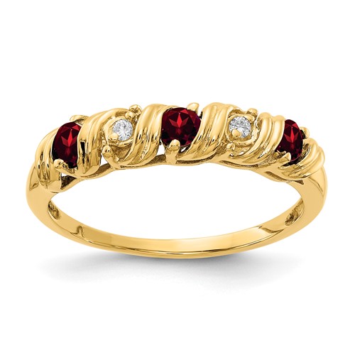 14K 2.75mm Yellow Gold Round Garnet and VS Diamond Twist Ring