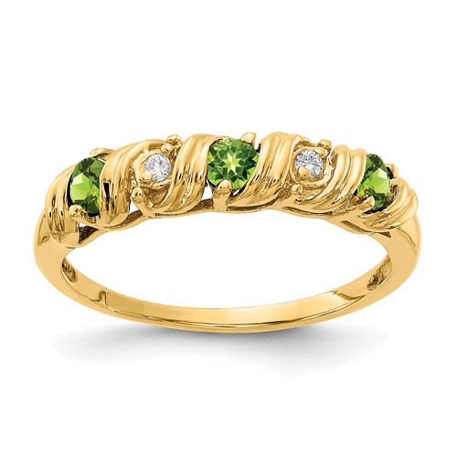 14K 2.75mm Yellow Gold Round Peridot and a Diamond Twist Ring