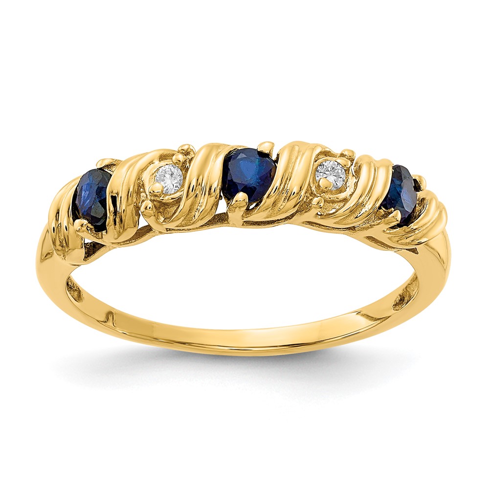 14K 2.75mm Yellow Gold Blue Sapphire and VS Diamond Twist Ring