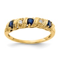 14K 2.75mm Yellow Gold Blue Sapphire and VS Diamond Twist Ring view 1