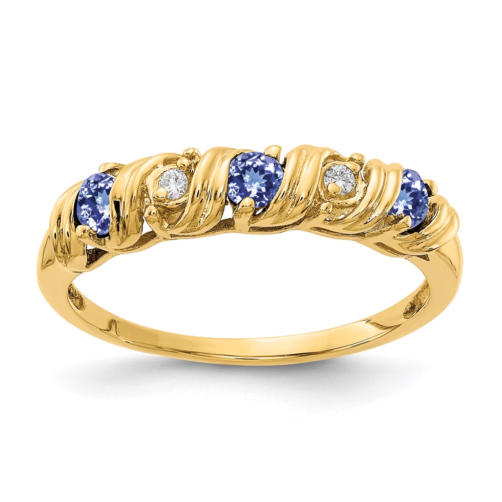 14K 2.75mm Yellow Gold Round Tanzanite and Aaa Diamond Twist Ring