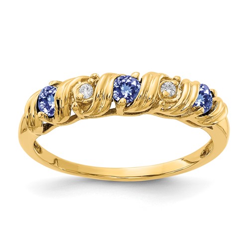 14K 2.75mm Yellow Gold Round Tanzanite and a Diamond Twist Ring