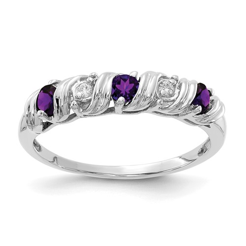 14K White Gold 2.75mm Round Amethyst and a Diamond Twist Ring