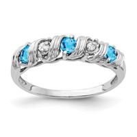 14K White Gold 2.75mm Round Blue Topaz and AA Diamond Twist Ring view 1