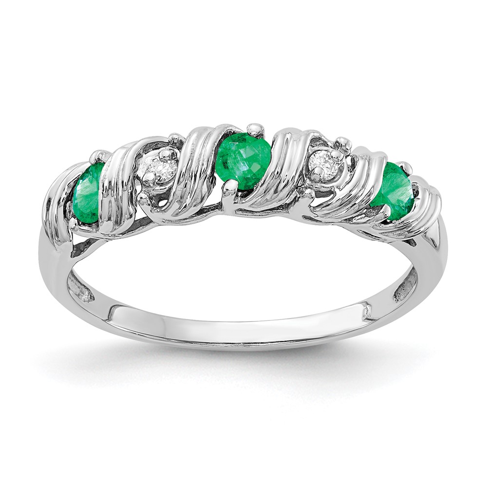 14K White Gold 2.75mm Emerald and Aaa Diamond Twist Ring